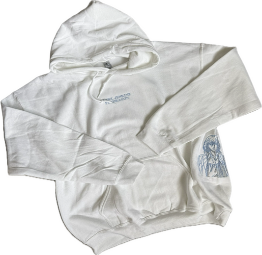 White sweater with text on a white background